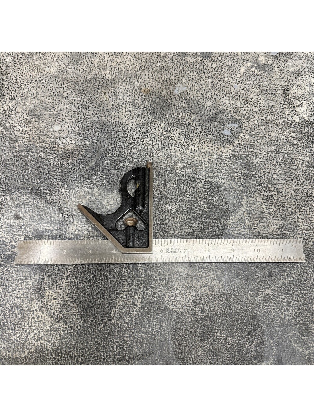 Vintage M.F. Co. USA Combination Square Machinist Tool Cast Iron Head